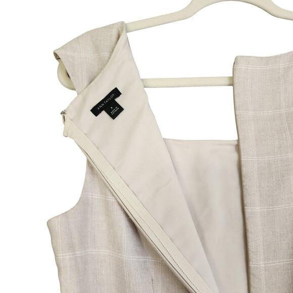 Ann Taylor Womens The Square Neck Dress in Windowpane Linen Twill Size 8 Cream - Picture 7 of 12